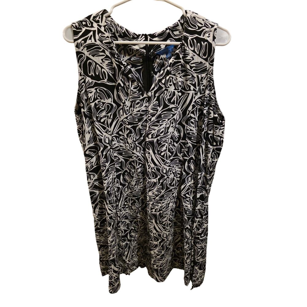 Blueginger Midi Tank Dress L Womens Black White‎ Geometric Print Back Zip